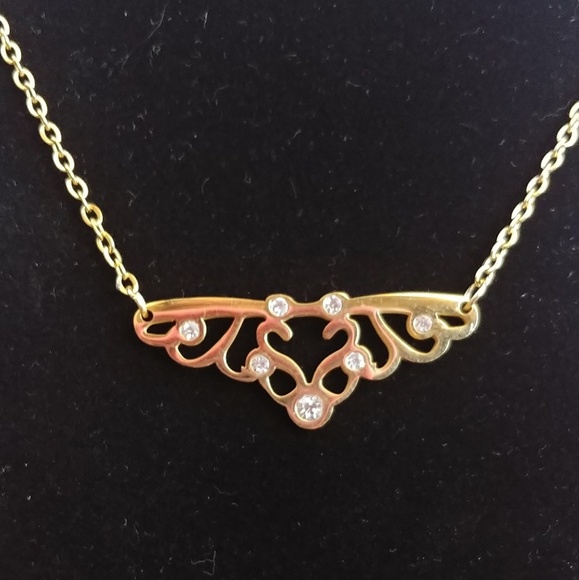 Gold SS Scroll Bar Necklace Earrings Set - Picture 2 of 3